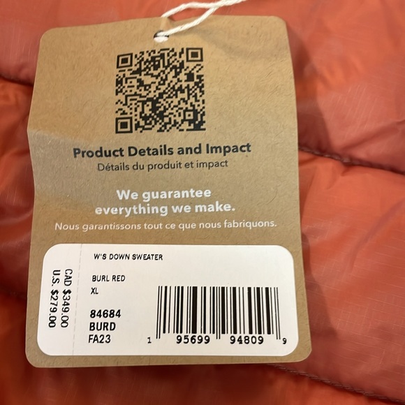 COPY - Women’s Patagonia  Down Sweater Jacket. Full Zip. XL. Burl Red. NWT - Picture 7 of 8